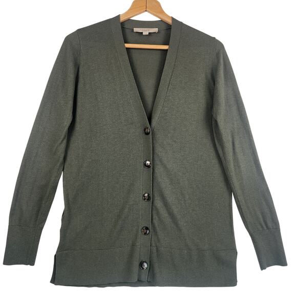 LOFT Cardigan Sweater Women M Olive Green Button Front Long Sleeve - Picture 1 of 10